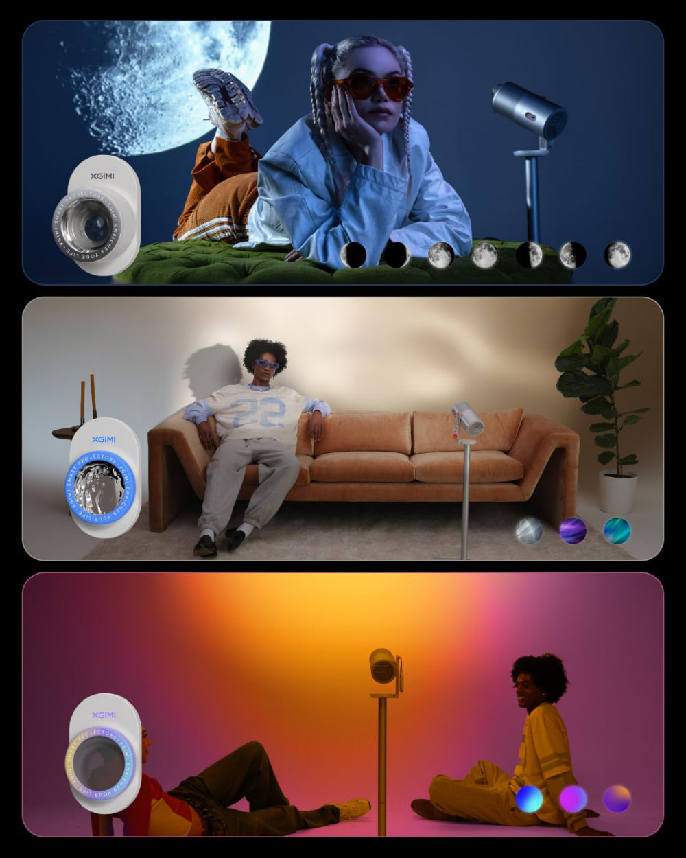 XGIMI Magnetic Creative Filters| For Ambient & Immersive Experience w/ Quick Snap-On Assembly, With Built-in Ambient Music, Wave Gesture Control, for XGIMI Mogo 4 Series - 3pk