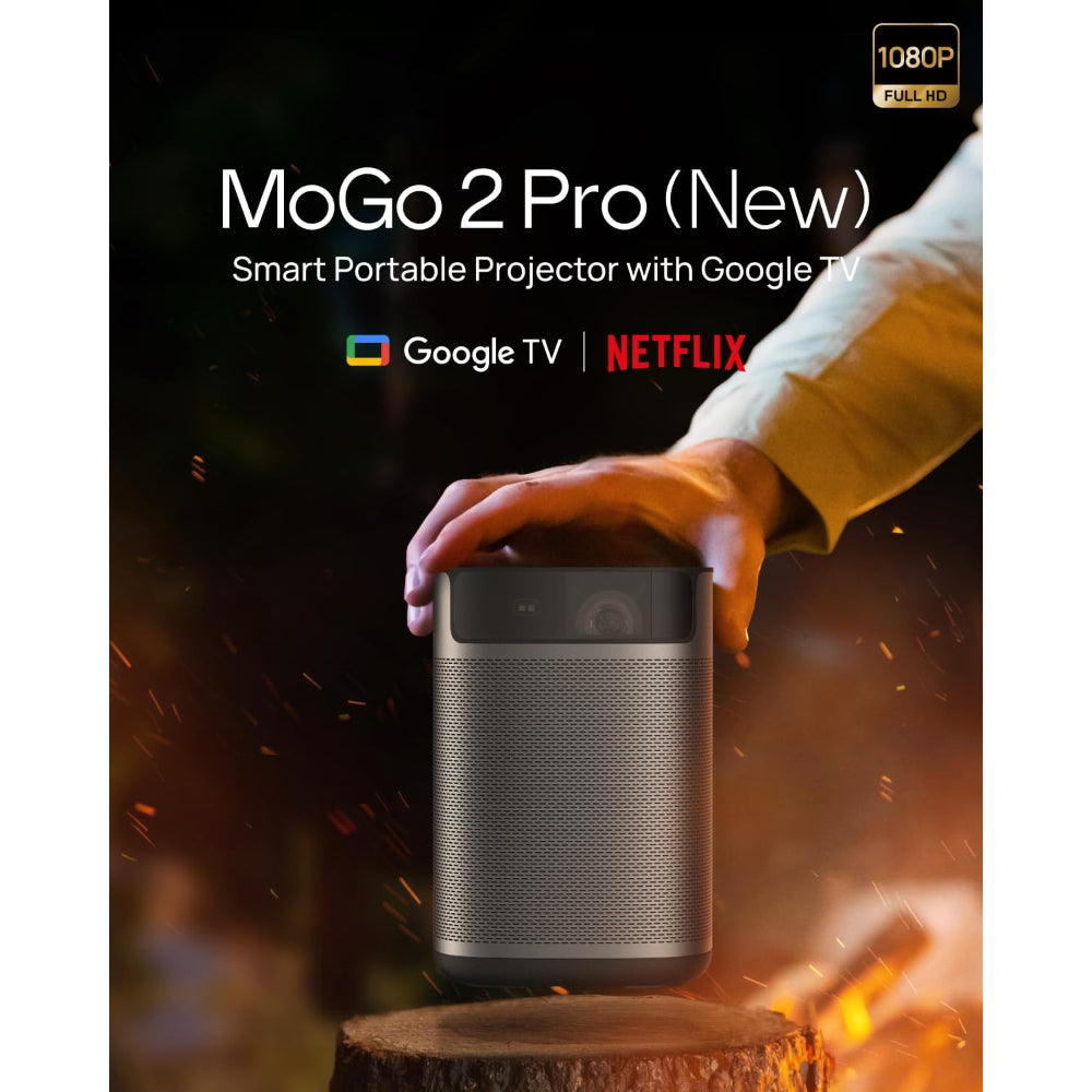 XGIMI MOGO 2 PRO GTV| Full hd Portable Projector, Google TV OS w/ Netflix, 516 ANSI Lumens, Up to 200" Screen Size, 2x 8W Dolby Audio Speakers, Powerbank Supported, for Home/Office/Camping/Travel