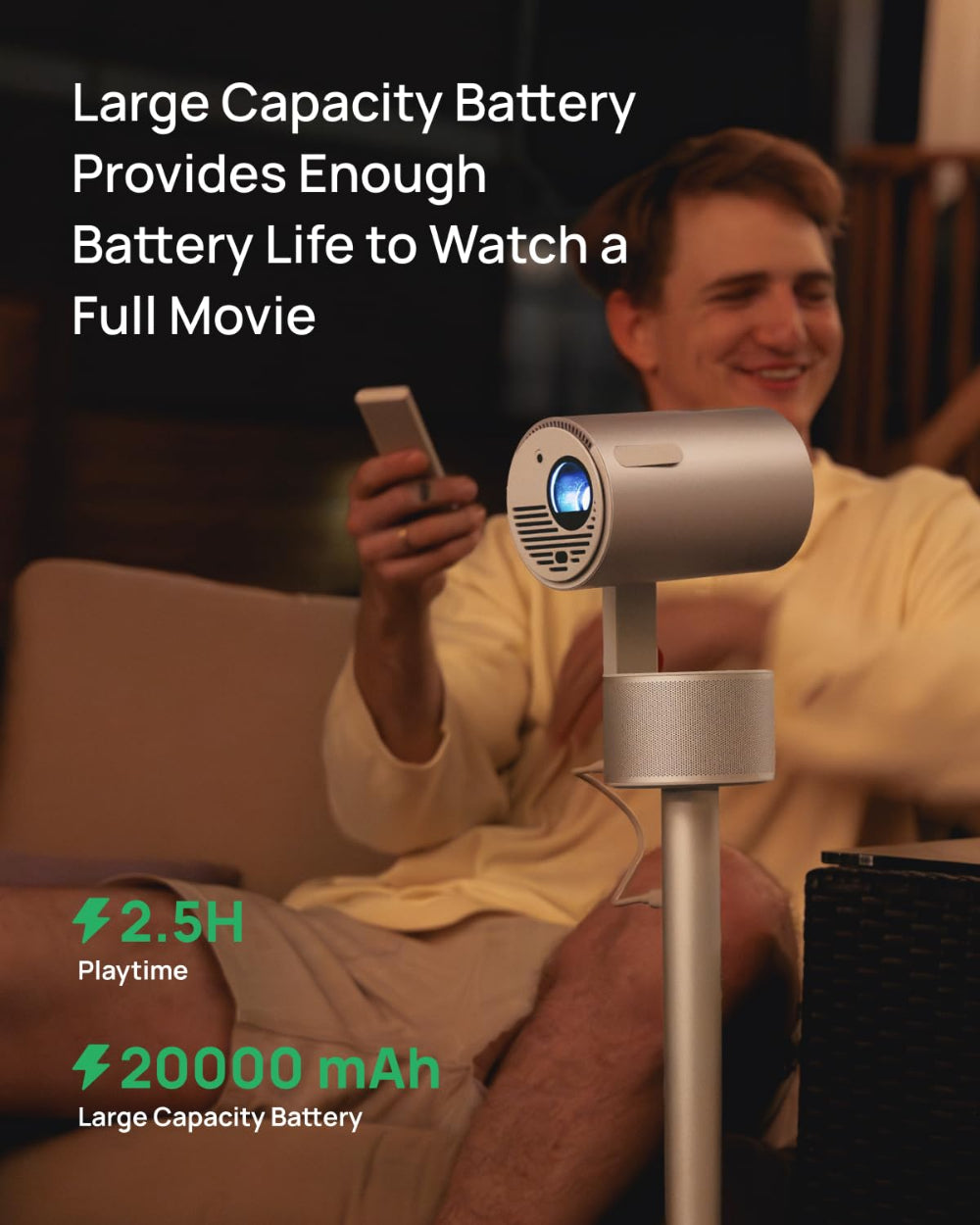 جهاز عرض محمول XGIMI MoGo 3 Pro، بقوة 450 لومن ISO ودقة 1080P Full HD، مع قاعدة PowerBase - بيج