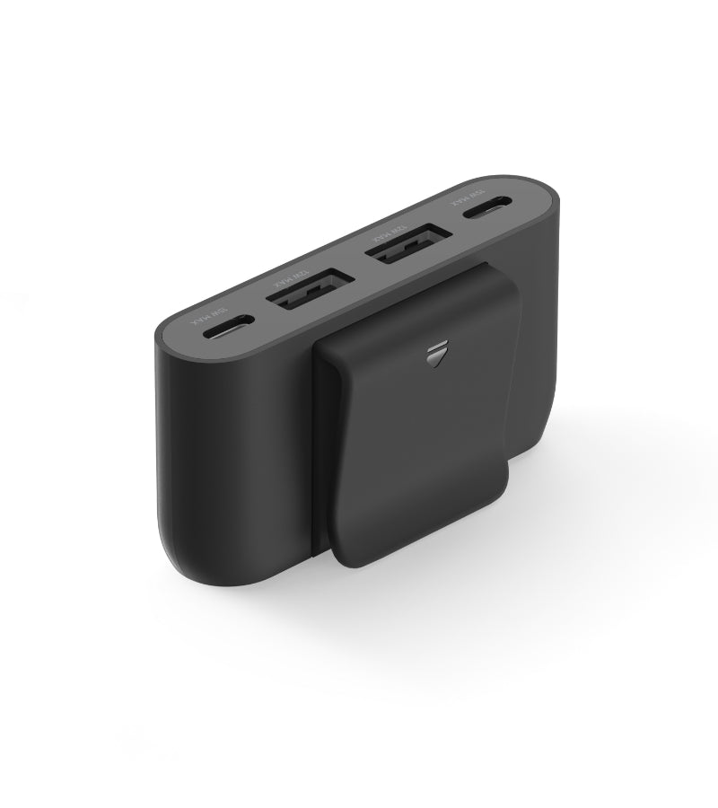 Belkin BoostCharge 4-Port 30W Power Extender| Portable Charger w/ 2Meter Cable, Clip Included, 2x USB-C, 2x USB-A, for Apple/Android iPhone 14/13/12 Pro Max, iPad, Samsung Phones & Tablets - Black