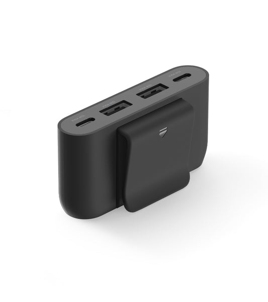 Belkin BoostCharge 4-Port 30W Power Extender| Portable Charger w/ 2Meter Cable, Clip Included, 2x USB-C, 2x USB-A, for Apple/Android iPhone 14/13/12 Pro Max, iPad, Samsung Phones & Tablets - Black