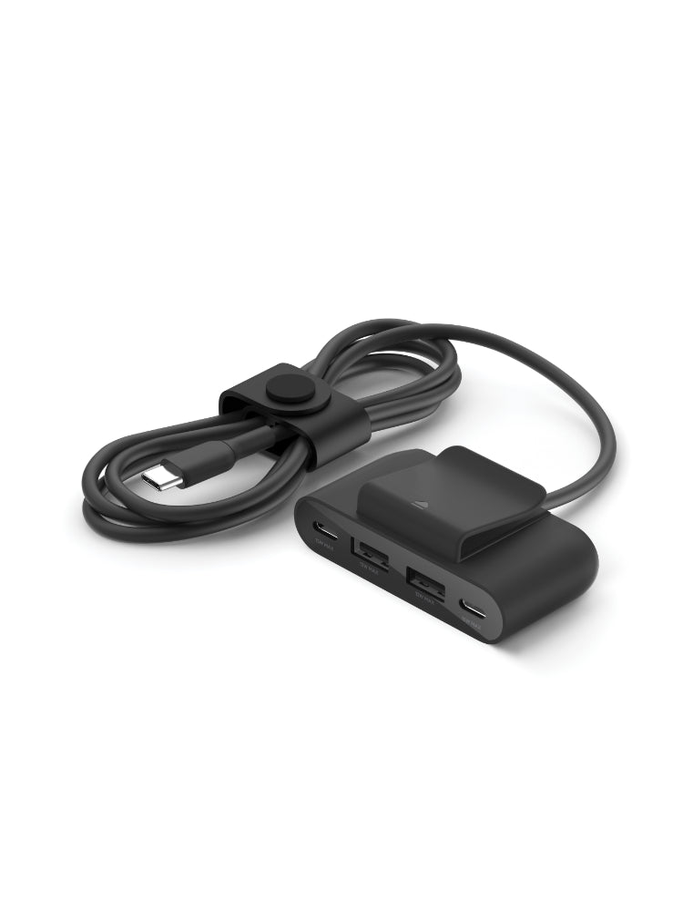 Belkin BoostCharge 4-Port 30W Power Extender| Portable Charger w/ 2Meter Cable, Clip Included, 2x USB-C, 2x USB-A, for Apple/Android iPhone 14/13/12 Pro Max, iPad, Samsung Phones & Tablets - Black