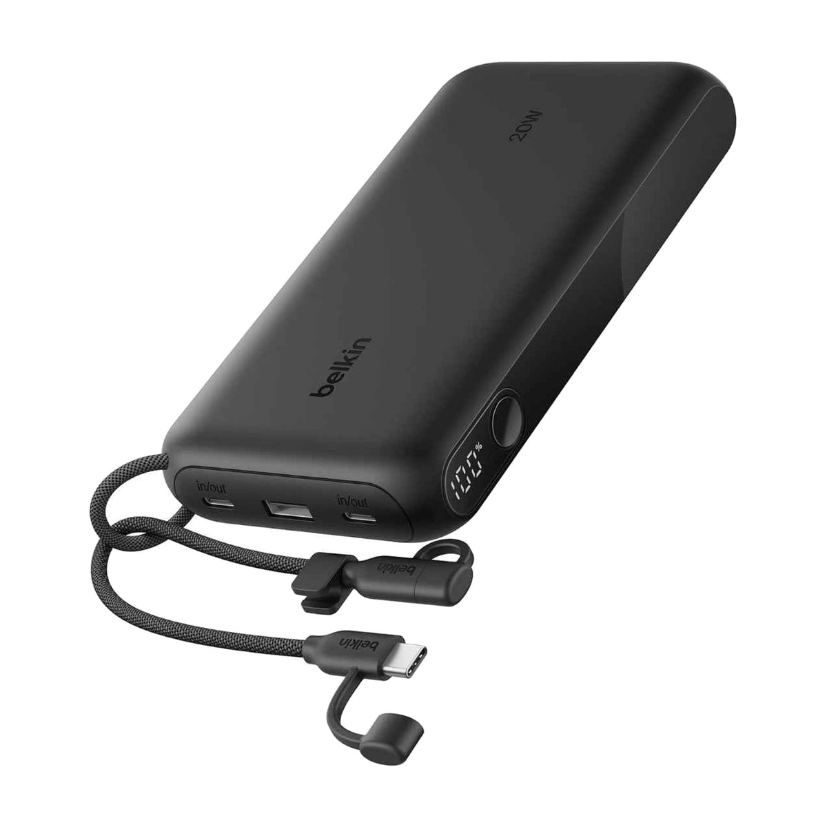 Belkin BoostCharge Power Bank 20K with Display| 20W Fast Charging 2x USB-C, 1x USB-A Ports with Detachble USB-C Cable, TSA Approved Safe for Flying, Black