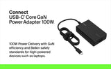 Belkin Connect 100W USB-C Core GaN Power Adapter, Fast-Charging Adapter w/ Universal USB-C Compatibility, 100W Power Delivery, 8ft Power Cable for Gaming, MacBook Pro, PC Laptops, Chromebook - Black