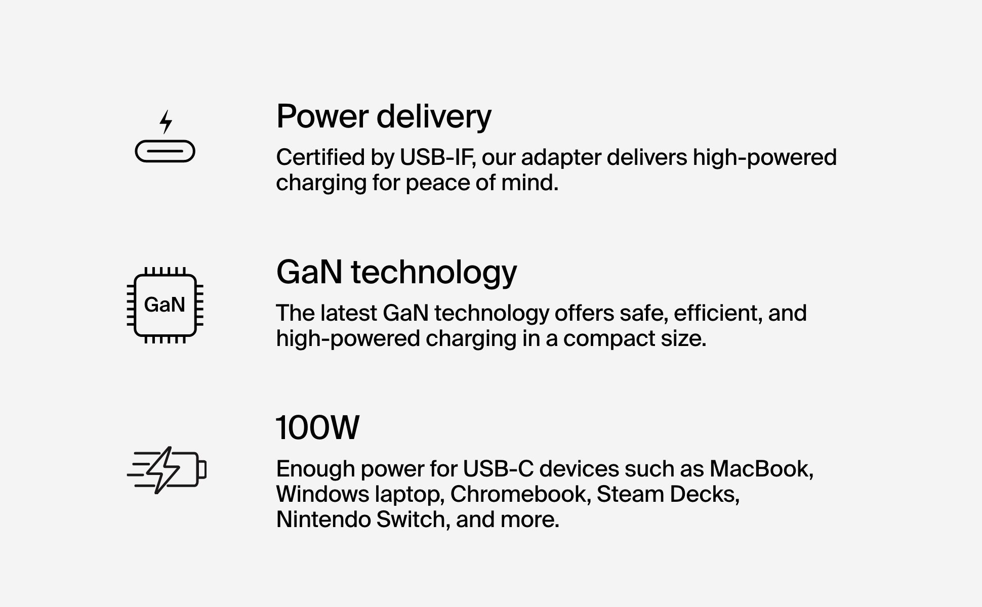 Belkin Connect 100W USB-C Core GaN Power Adapter, Fast-Charging Adapter w/ Universal USB-C Compatibility, 100W Power Delivery, 8ft Power Cable for Gaming, MacBook Pro, PC Laptops, Chromebook - Black