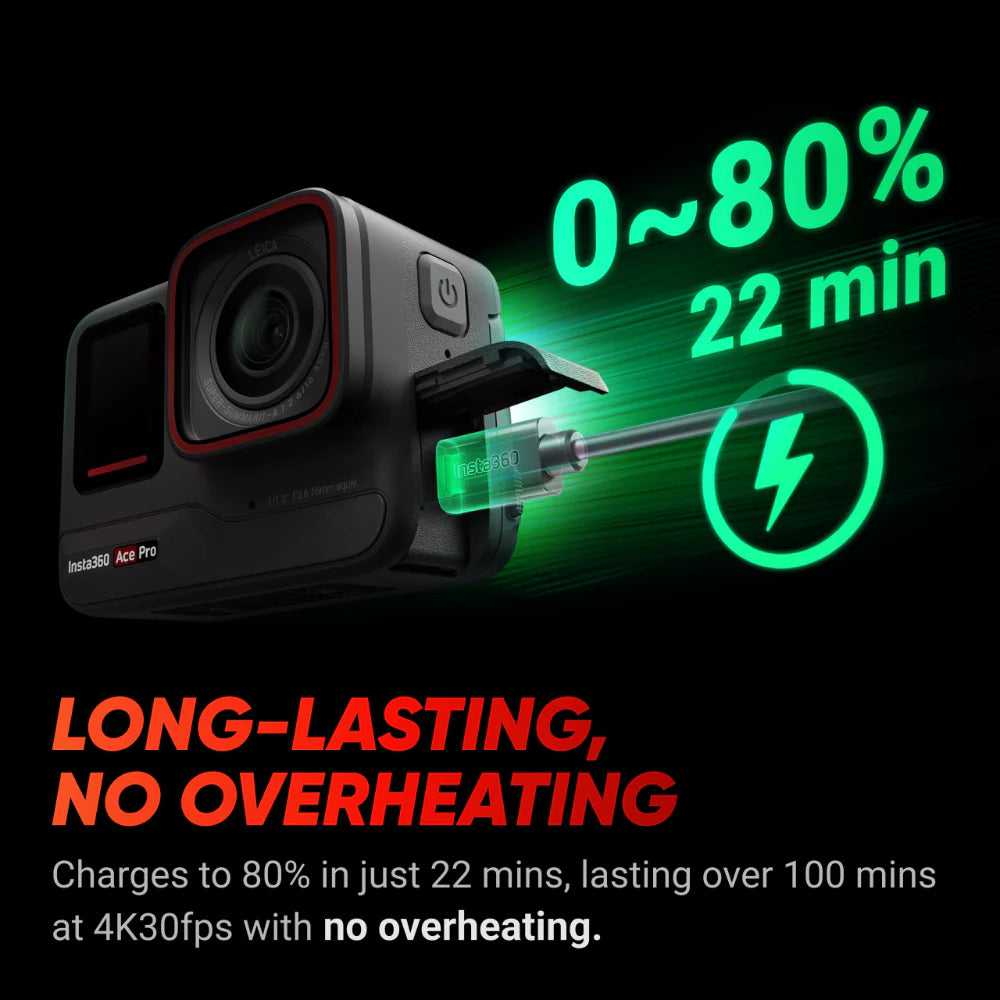 Insta360 Ace Pro Waterproof Action Camera Co-Engineered with Leica, 1/1.3" Sensor and AI Noise Reduction for Unbeatable Image Quality, 4K120fps, 2.4" Flip Screen & Advanced AI Features - Black