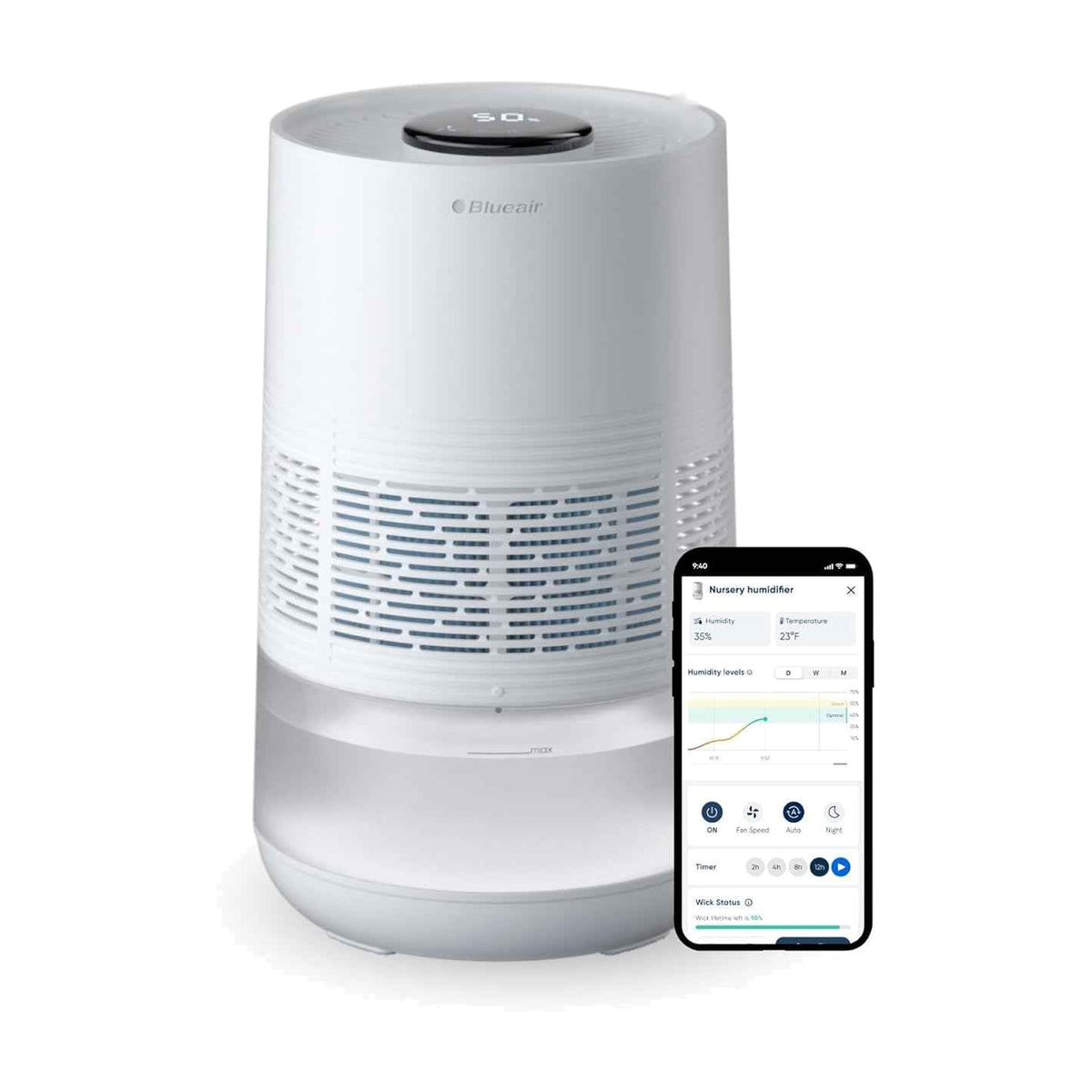 BLUEAIR InvisibleMist H35i Air Humidifier| 360° Design, Touchscreen Interface, Air and Water Purifier up to 48Hrs, Smart Filter Monitoring, for Home/Office Use, Up to 500 sqf Room size - White (Copy)