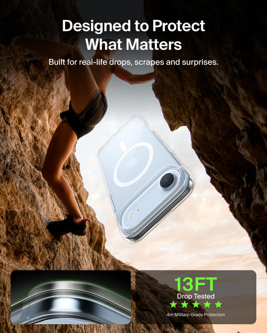 Belkin Clear Case for iPhone 17 Air 6.9", 6 Ft. Drop Protection, MagSafe Compatible, Anti-Scratch, Slim 1.1cm, Raised Edges, Easy Grip, Polished Buttons, Made with Recycled Material - Clear