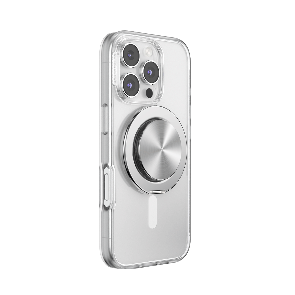 PopSockets MagSafe Kick-Out Grip & Stand| Magnetic Pop-up Phone Grip, Stable Stand, 360° Rotation, for iPhone 17/16/15/14/13/12, Included Adapter Ring for non-MagSafe Phones & Cases - Silver