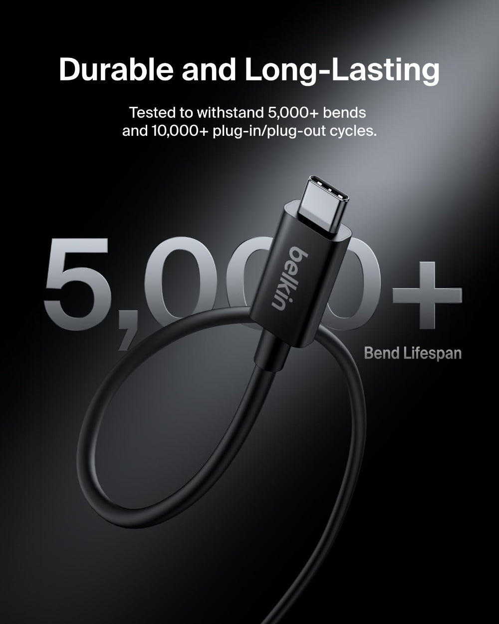 Belkin USB-C Thunderbolt 5 Cable w/ 240W Power Delivery, Bandwidth Boost Up to 120Gbps, 3x Faster Data Transfer and 4K UHD Display Resolution, 3.3ft - Intel-Certified Fast Charging USB-C Cable - Black