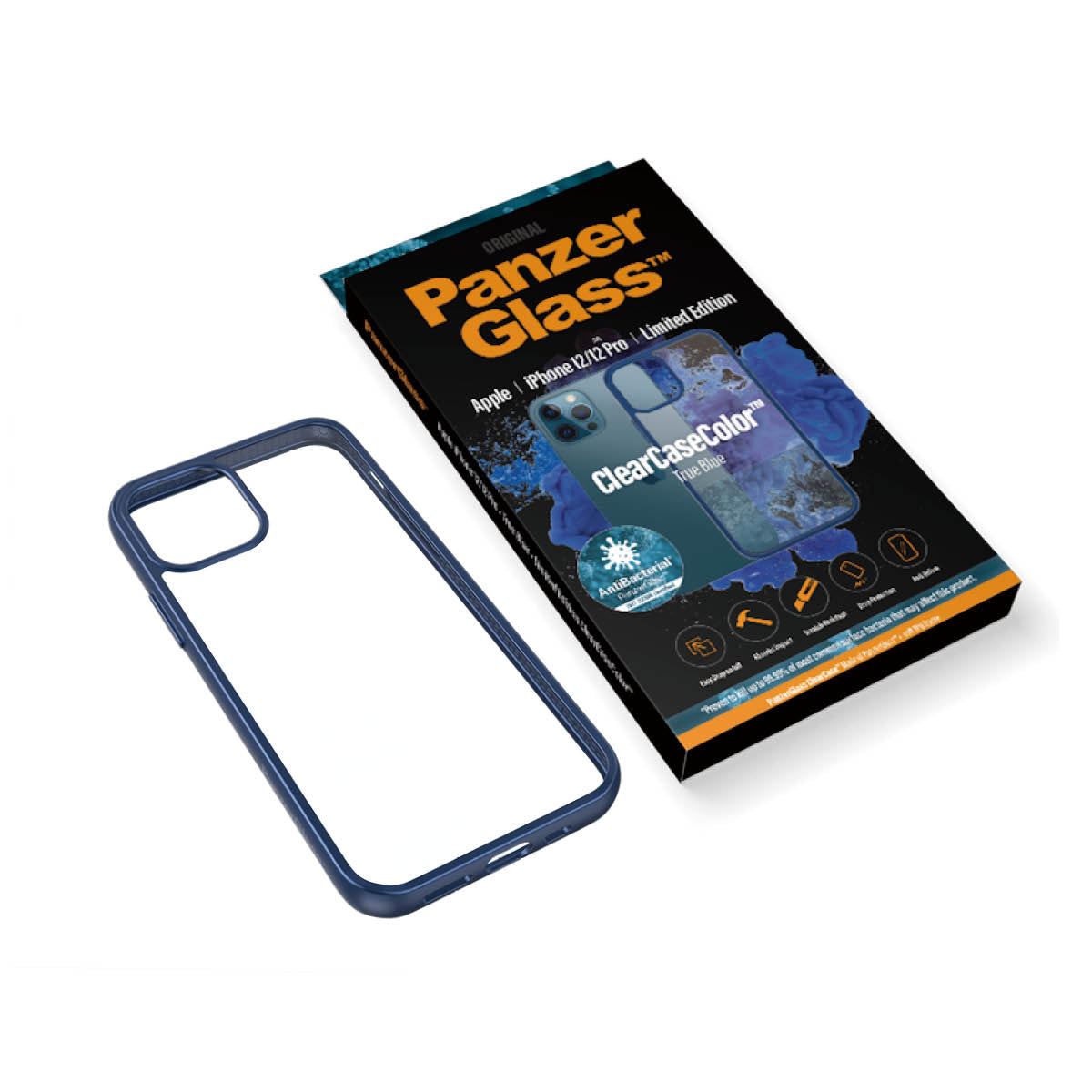 [OPEN BOX] PANZERGLASS iPhone 12/12 Pro ClearCase - Drop Protection Treated w/ AntiMicrobial - True Blue