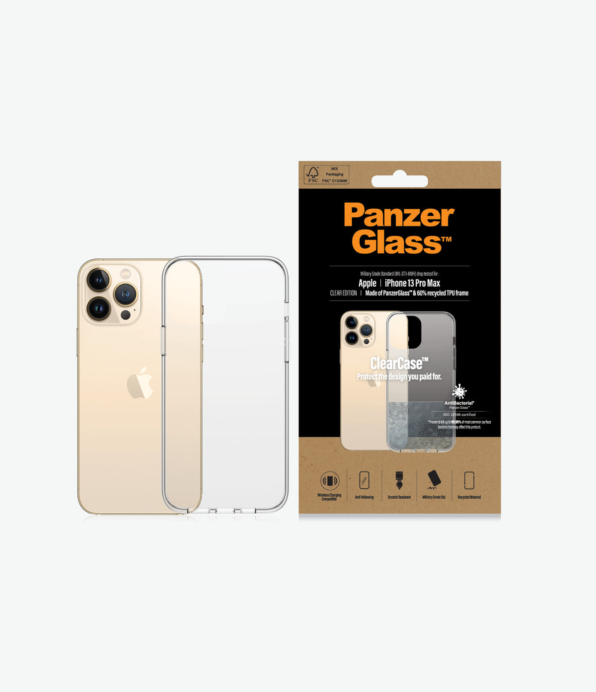 PANZERGLASS iPhone 13 Pro Max - Clear Case Drop Protection Treated w/Anti-Microbial