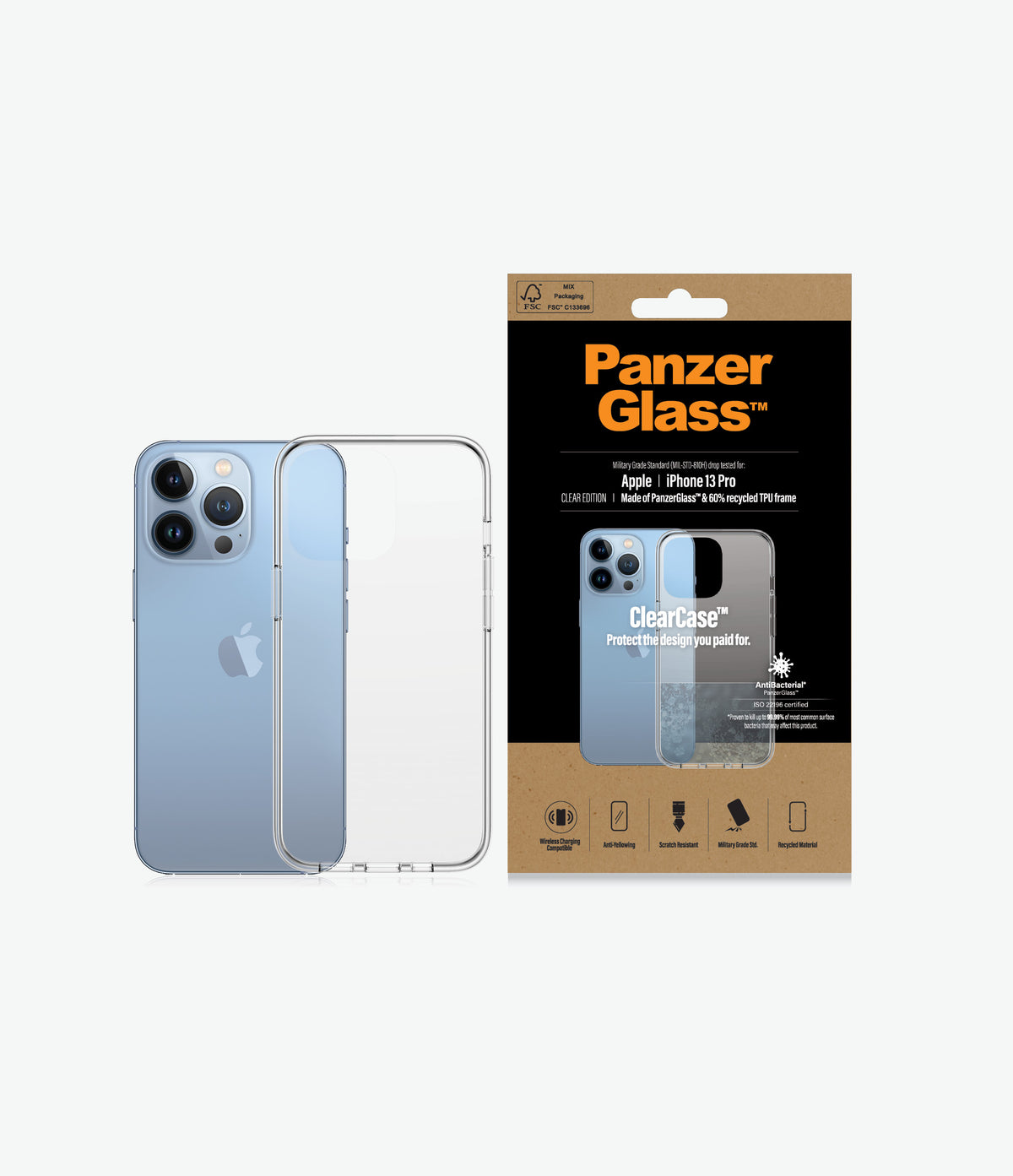 PANZERGLASS iPhone 13 Pro - Clear Case Drop Protection Treated w/Anti-Microbial