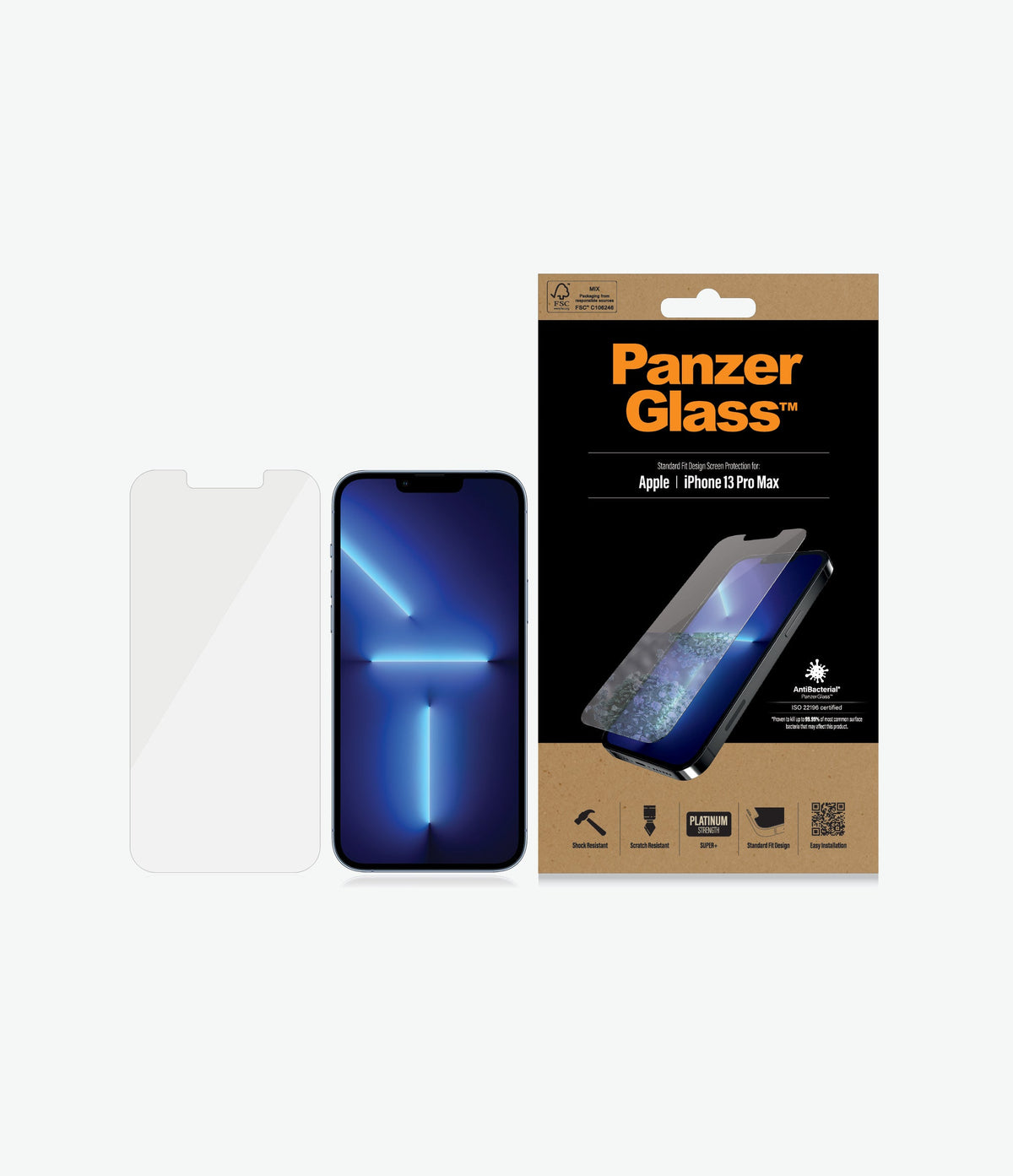 [OPEN BOX] PANZERGLASS iPhone 13 Pro Max - Standard Fit Tempered Glass Screen Protector w/ Anti-Microbial - Clear