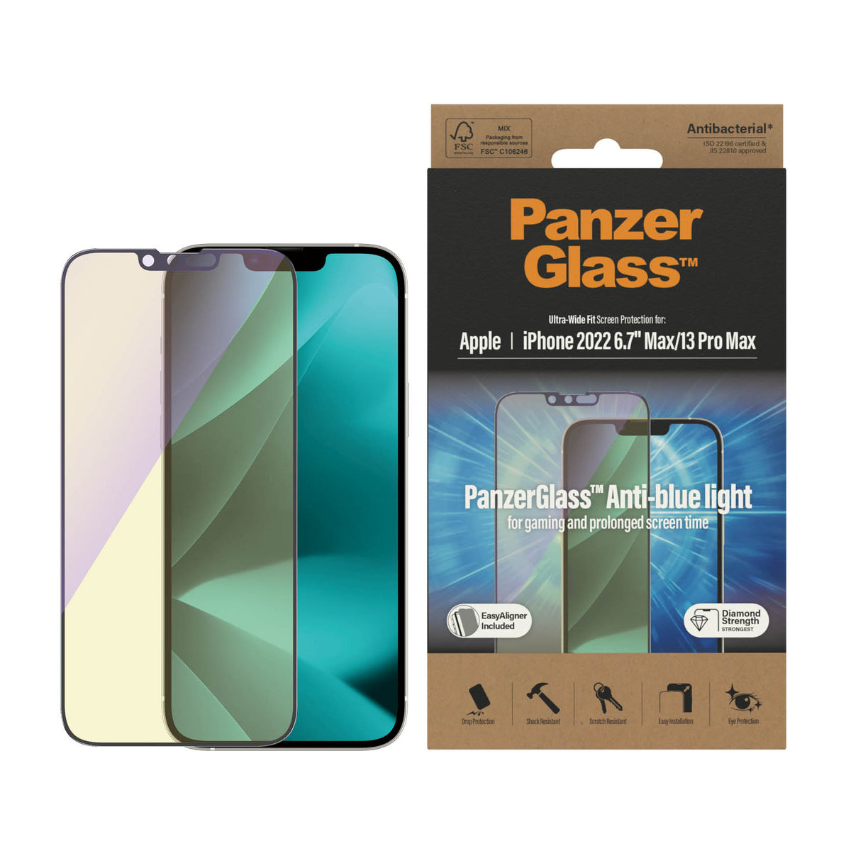 PANZERGLASS iPhone 14 Pro Max - UWF Anti-Bluelight Screeen Protector with Applicator - Clear