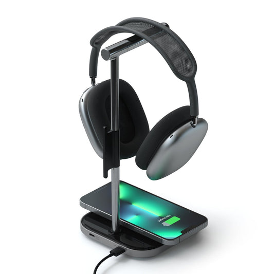 SATECHI 2-in-1 Headphone Stand with Wireless Charger - Silver
