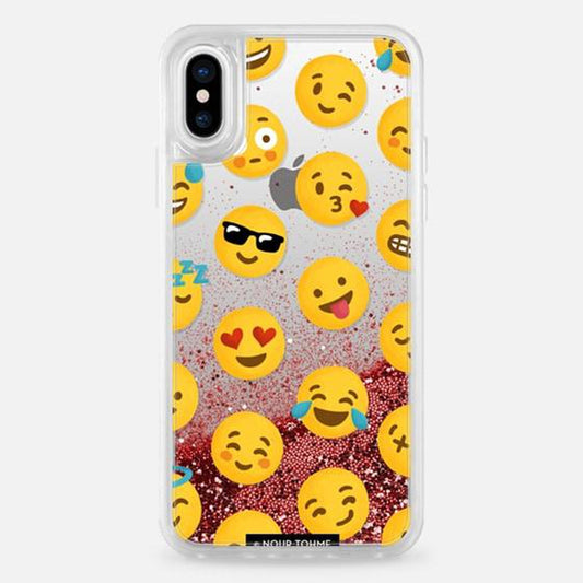 جراب CASETIFY لامع - لون ذهبي وردي مع رمز تعبيري للحب لهاتف iPhone XS/X