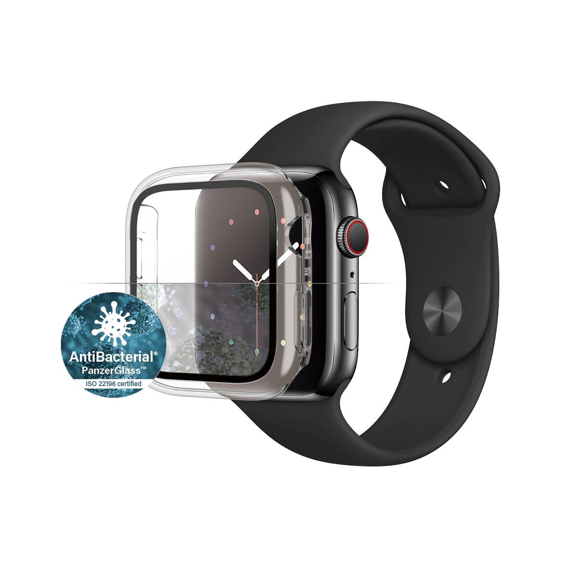 [OPEN BOX] PANZERGLASS Apple Watch 4/5/6/SE 44mm Screen Protector - Full Body Coverage w/ AntiMicrobial - Clear Frame