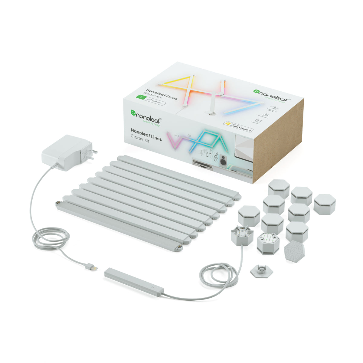 NANOLEAF Lines Starter Kit - Smart WiFi LED Panel System w/ Music Visualizer - 9 Pack UK - White + FREE Installation in UAE