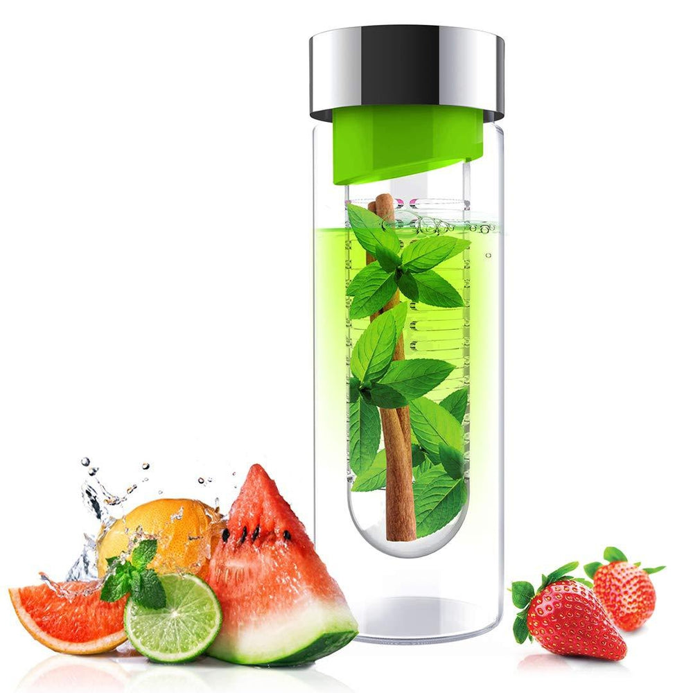 ASOBU Flavor It Glass Water Bottle With Fruit Infuser Green 600 ml