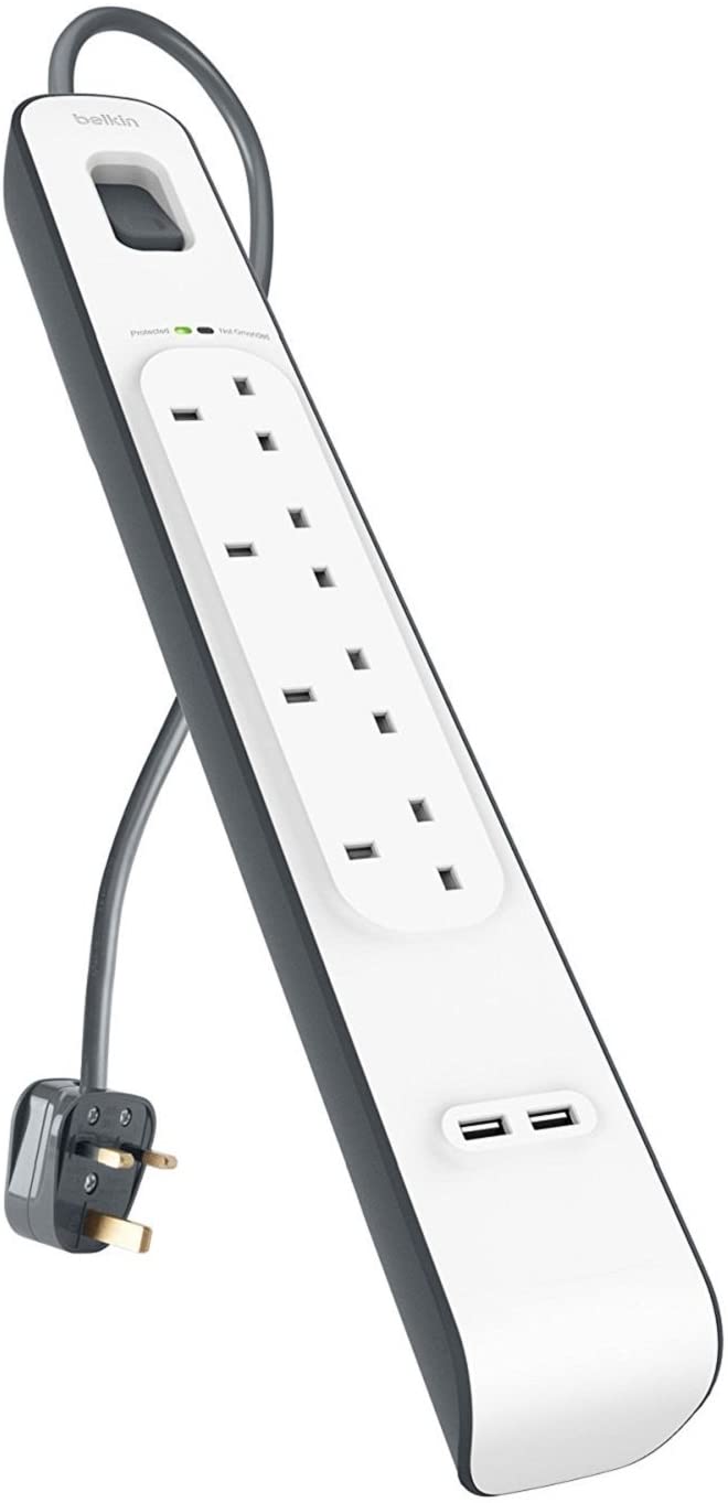 BELKIN 4 Way Surge Protection Strip - 2M With 2 X 2.4Amp USB Charging