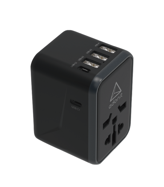 [OPEN BOX] ADONIT Universal Adapter 3A2C - International Wall Charger PD 61W (3 USB-A with  2 USB-C) - Black