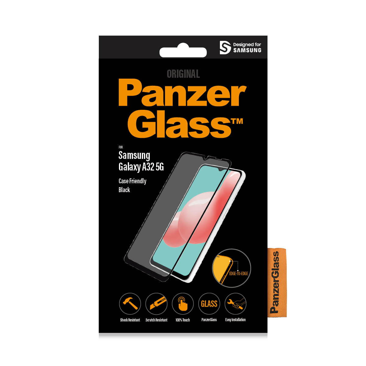 PANZERGLASS Samsung Galaxy A32 5G Screen Protector - Edge to Edge Fit Tempered Glass w/ AntiMicrobial - Black Frame