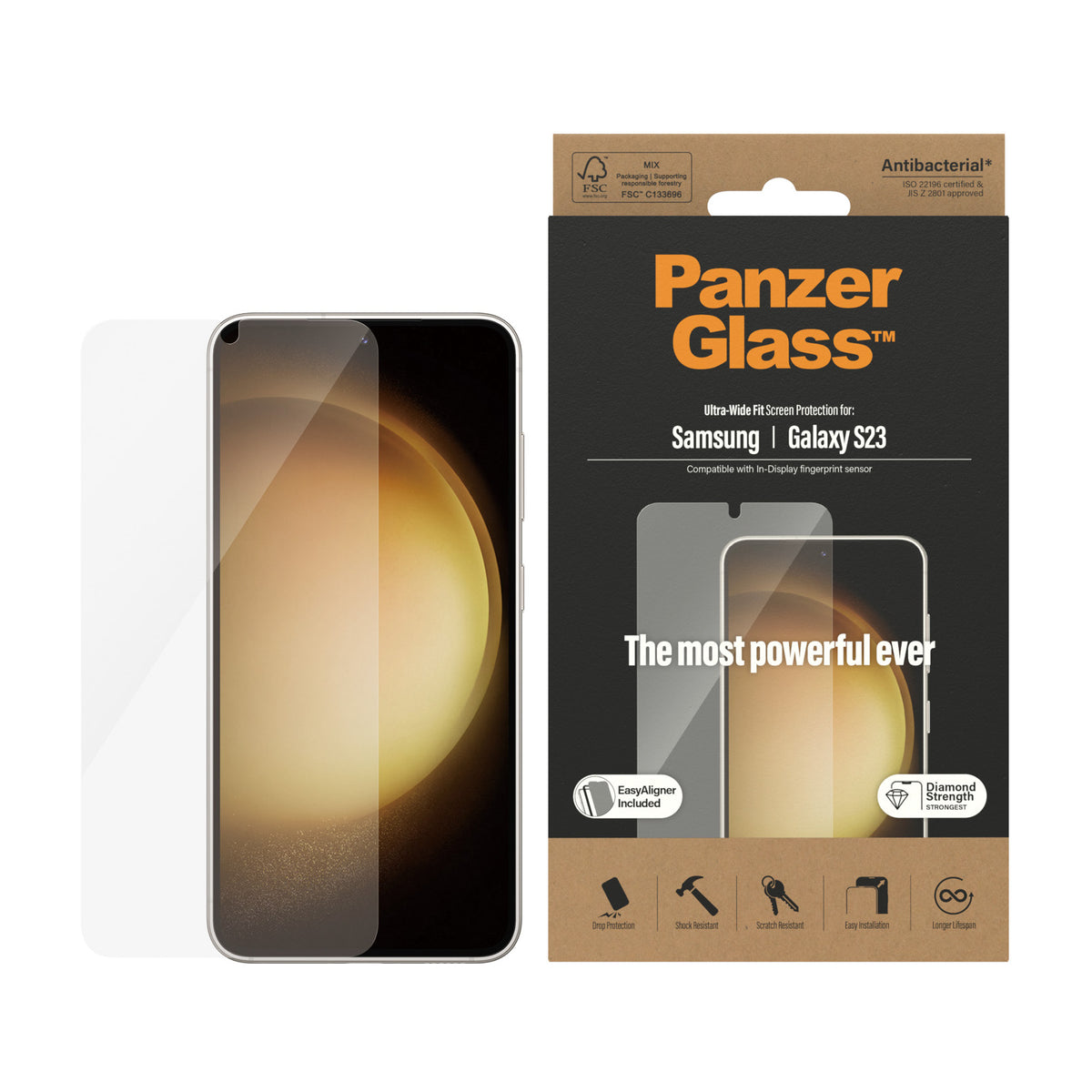 PANZERGLASS Ultra Wide Fit Screen Protector for Samsung Galaxy S23 - Clear with Black Frame
