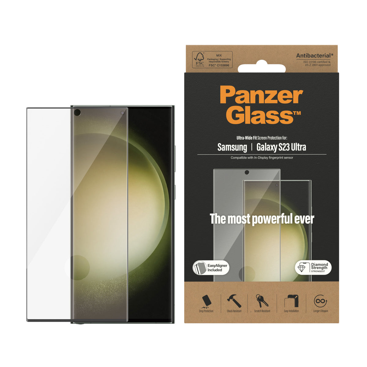 PANZERGLASS Ultra Wide Fit Screen Protector for Samsung Galaxy S23 Ultra - Clear with Black Frame