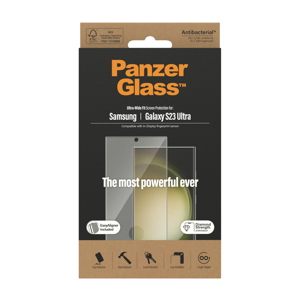 PANZERGLASS Ultra Wide Fit Screen Protector for Samsung Galaxy S23 Ultra - Clear with Black Frame