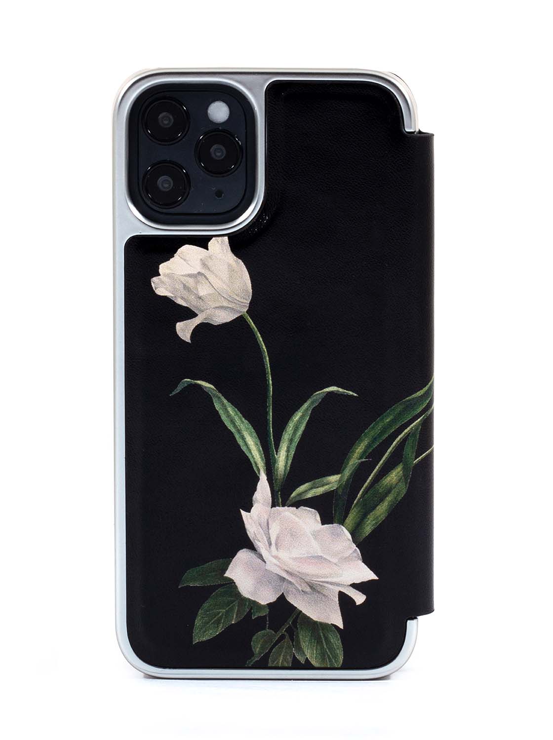 TED BAKER iPhone 12 Mini - Mirror Folio Case - ElderFlower Black Silver