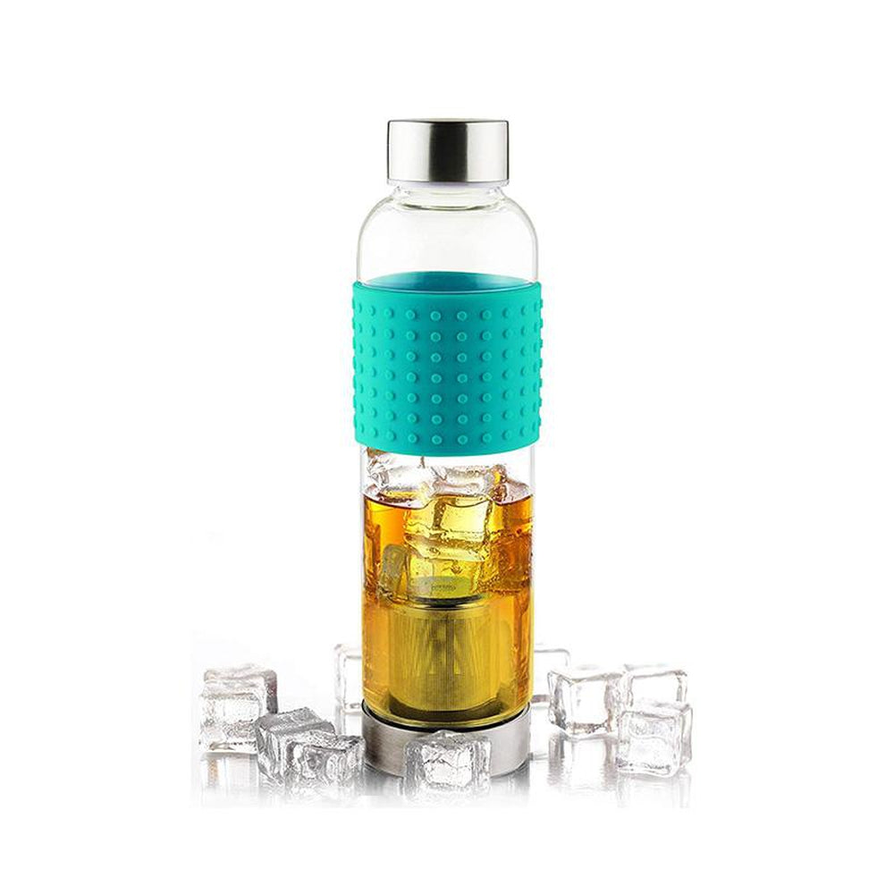 ASOBU Ice Tea and Coffee Infuser Glass Water Bottle To Go for Cold Brew 400 ml Turquoise