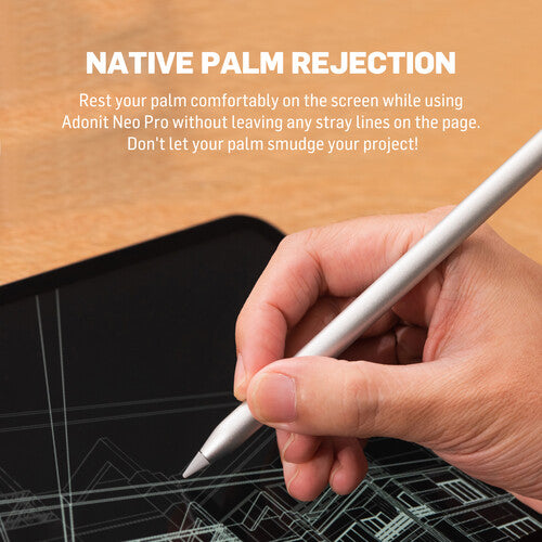 ADONIT Neo Pro Apple iPad Native Palm Rejection Stylus - Charges on the iPad via Magnetic Attachment - Silver