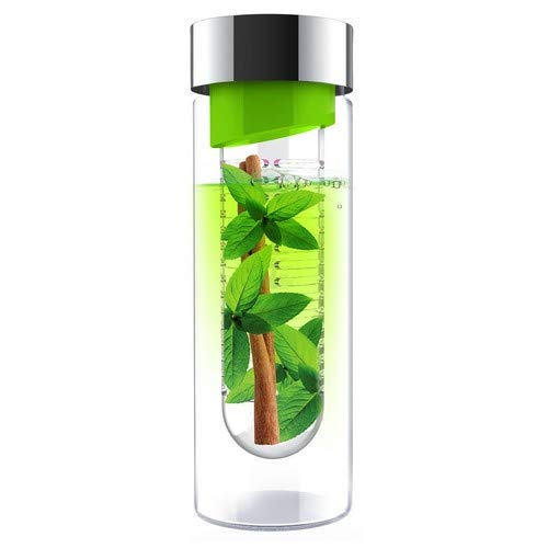 ASOBU Flavor It Glass Water Bottle With Fruit Infuser Green 600 ml