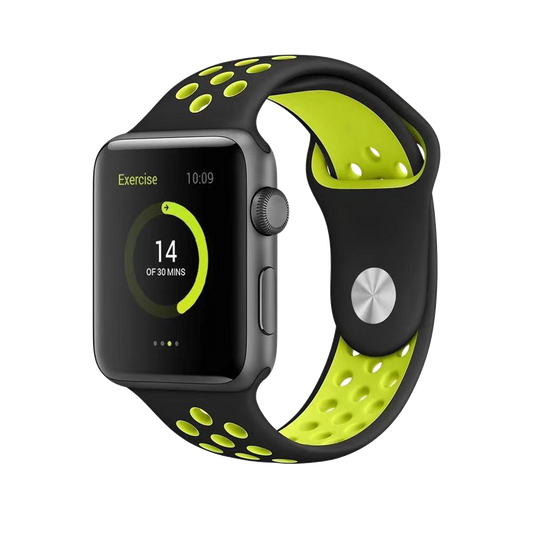BEHELLO Premium Apple Watch Series 1-8 & SE 42/44mm Silicone Strap - Black/Yellow (Apple Watch sold separately)
