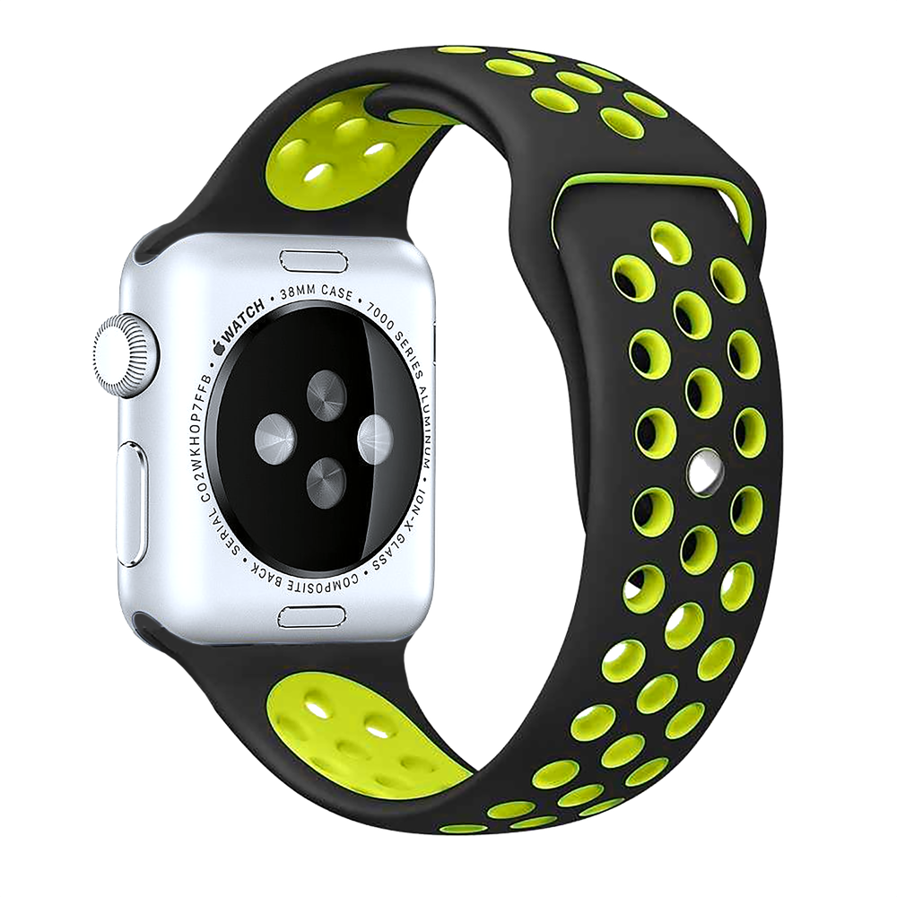 BEHELLO Premium Apple Watch Series 1-8 &amp; SE 42/44mm Silicone Strap - Black/Yellow (Apple Watch sold separately)