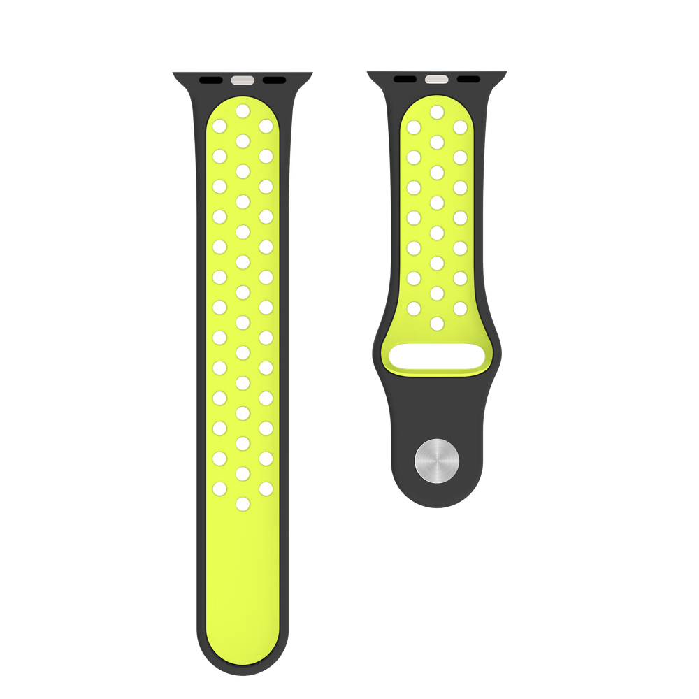 BEHELLO Premium Apple Watch Series 1-8 &amp; SE 42/44mm Silicone Strap - Black/Yellow (Apple Watch sold separately)