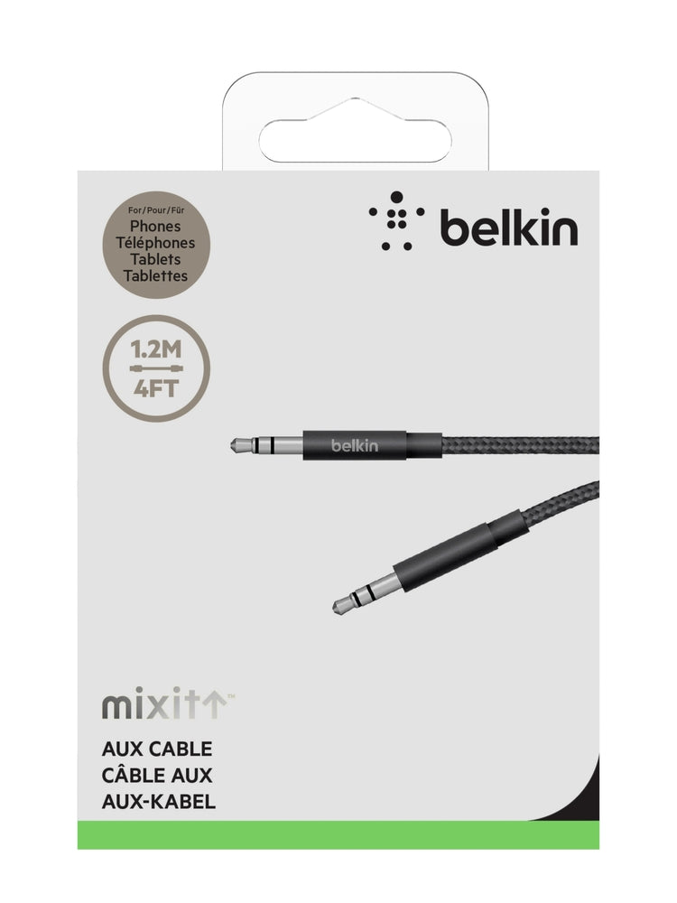 BELKIN MIXIT Metallic 3.5mm Aux Audio Cable 1.2 Meter Braided Nylon Jacket - Black