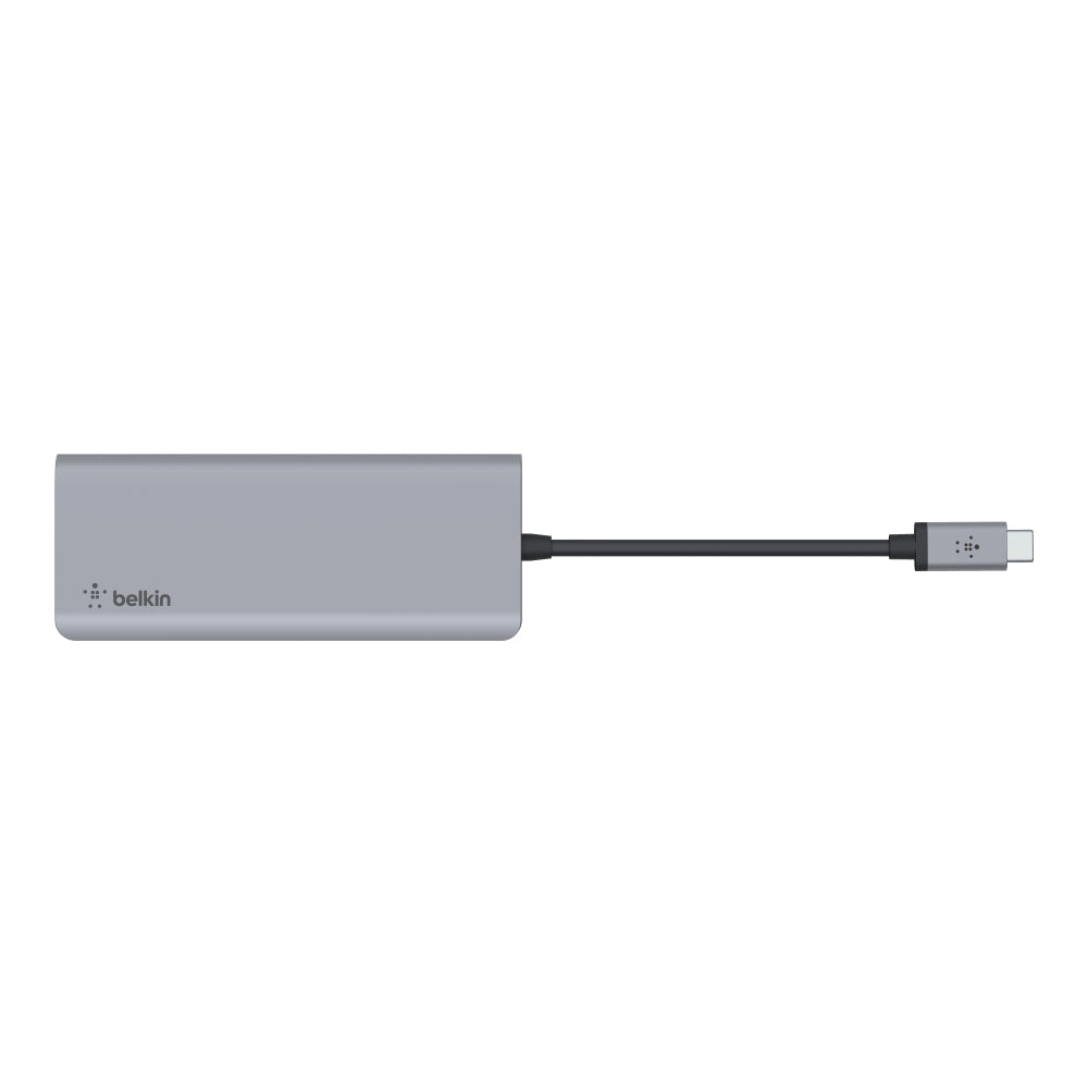 BELKIN USB-C 7-in-1 Multiport Hub Adapter 100W Power Delivery SD 3.0, Micro SD, 3.5 - Gray Audio, USB-C, 2x USB-A, 4K HDMI - Gray