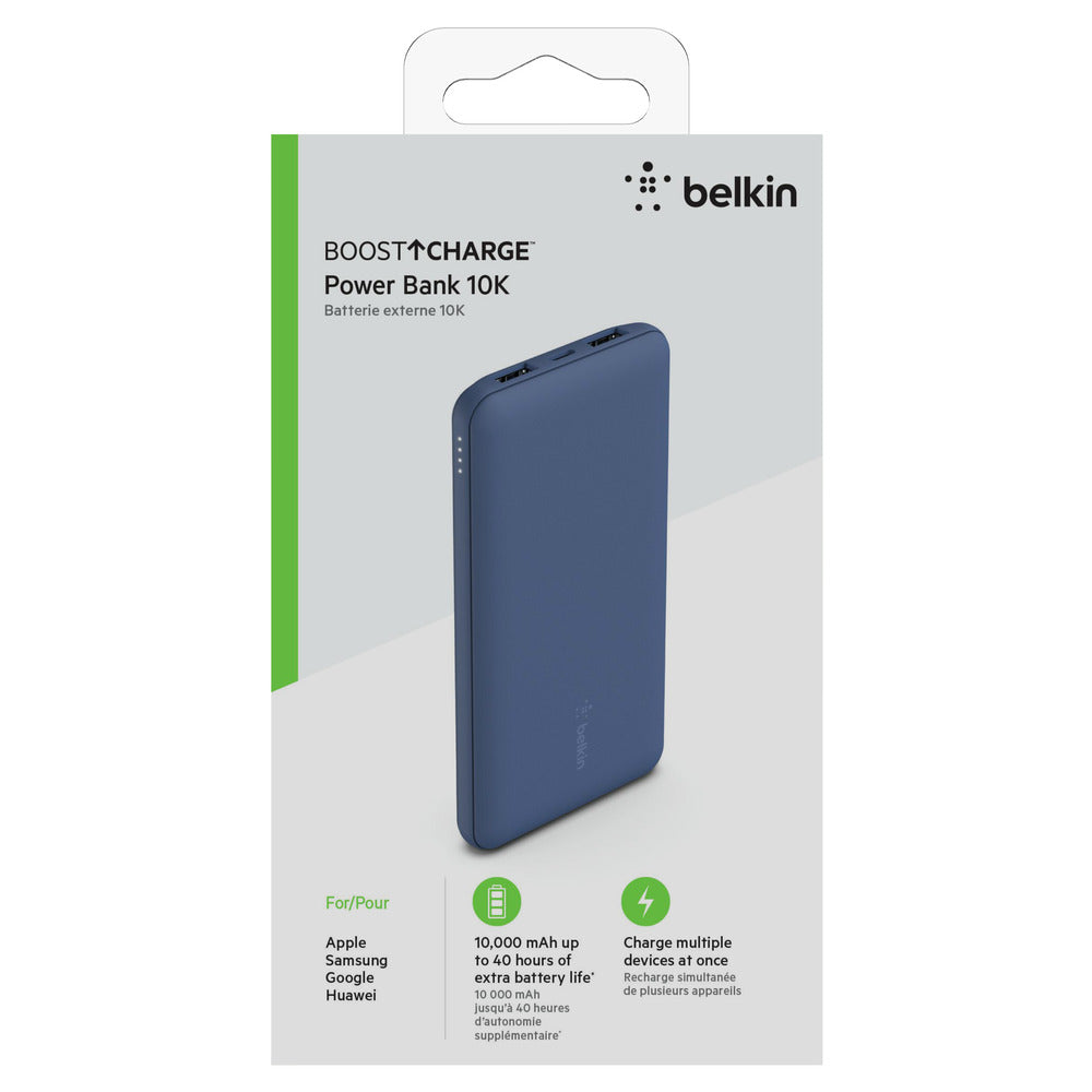 BELKIN BoostCharge Power Bank 10K mAh 15W Quick Charge 2x USB-C, 2x USB-A Ports - Blue