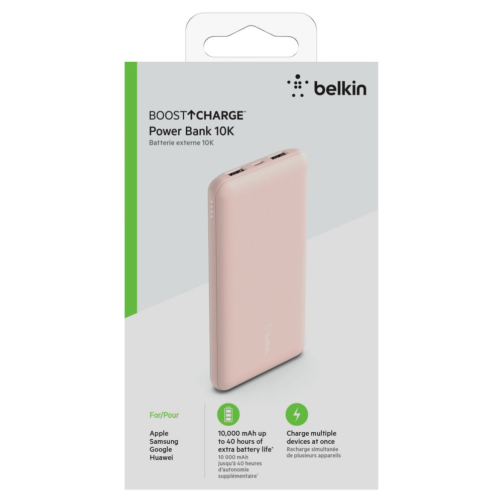 BELKIN BoostCharge Power Bank 10K mAh 15W Quick Charge 2x USB-C, 2x USB-A Ports - Rose Gold