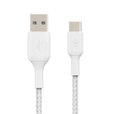 كابل شحن سريع من بيلكين، من نوع USB-C إلى USB-A، مضفر، بطول متر واحد - أبيض