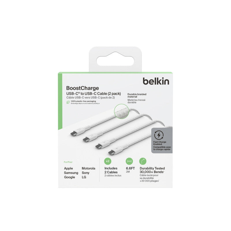 BELKIN Cable - Braided - C to C - 2.0 - 2M - White - 2pack