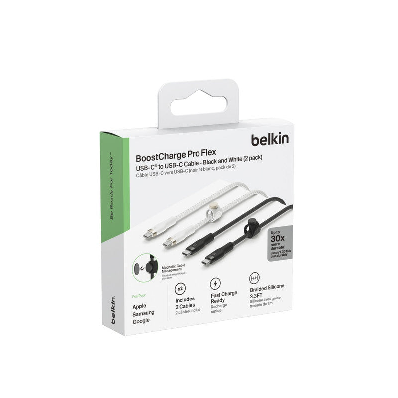 BELKIN Cable - Braided Silicone  - C to C - 2.0 - 1M - Black / White - 2pack