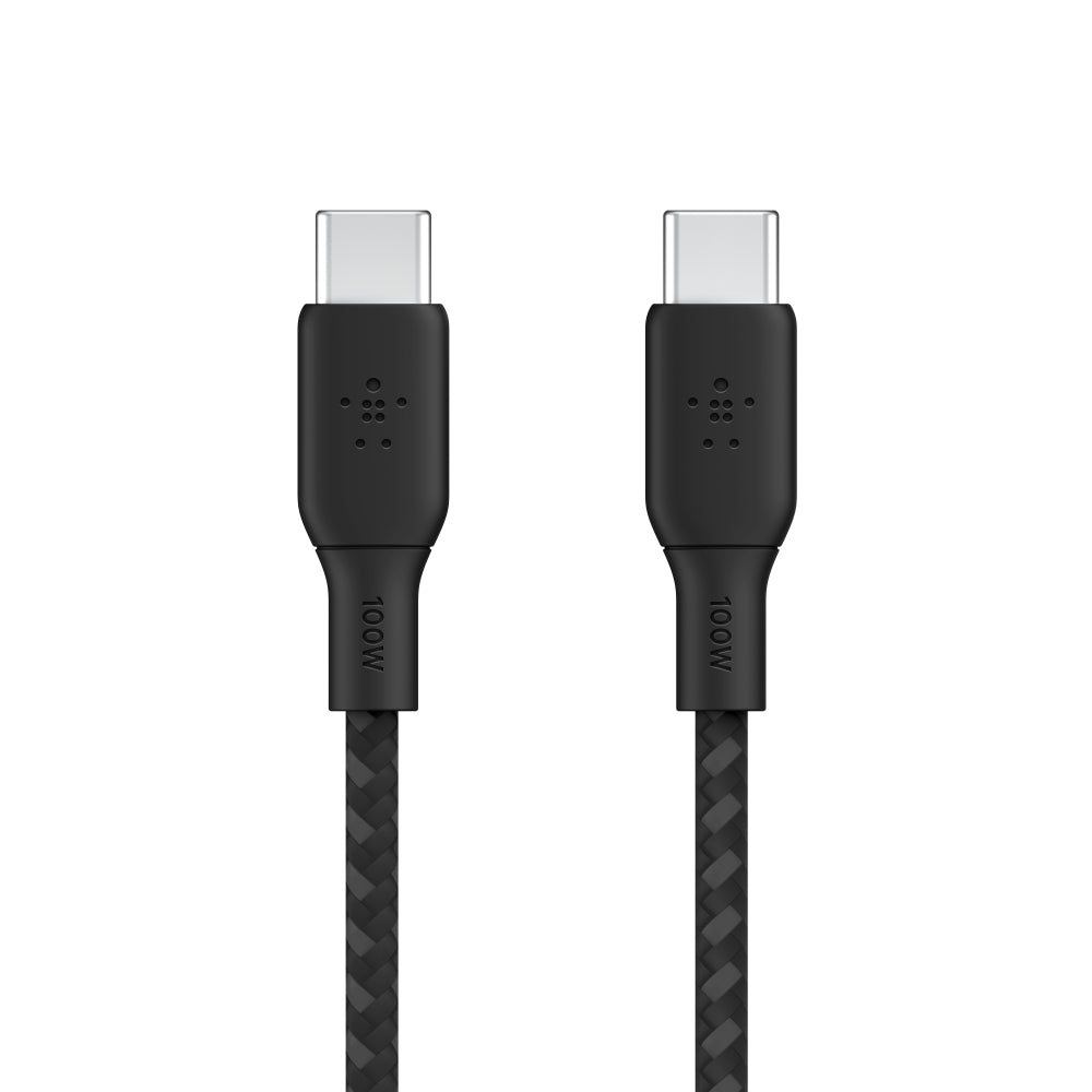 كابل شحن سريع من بيلكين، من نوع USB-C إلى USB-C، مضفر، بطول 3 أمتار - أسود