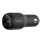 شاحن سيارة مزدوج من بيلكين مع تقنية PPS - منفذ USB-C بقوة 25 واط - منفذ USB-A بقوة 12 واط - أسود