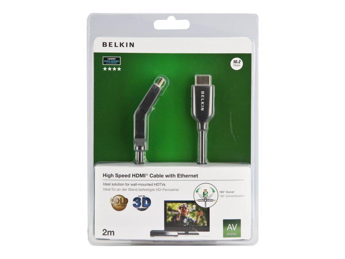 BELKIN Dual Swivel HDMI Cable 4K High Speed with Ethernet Golden Connectors 2m - Black