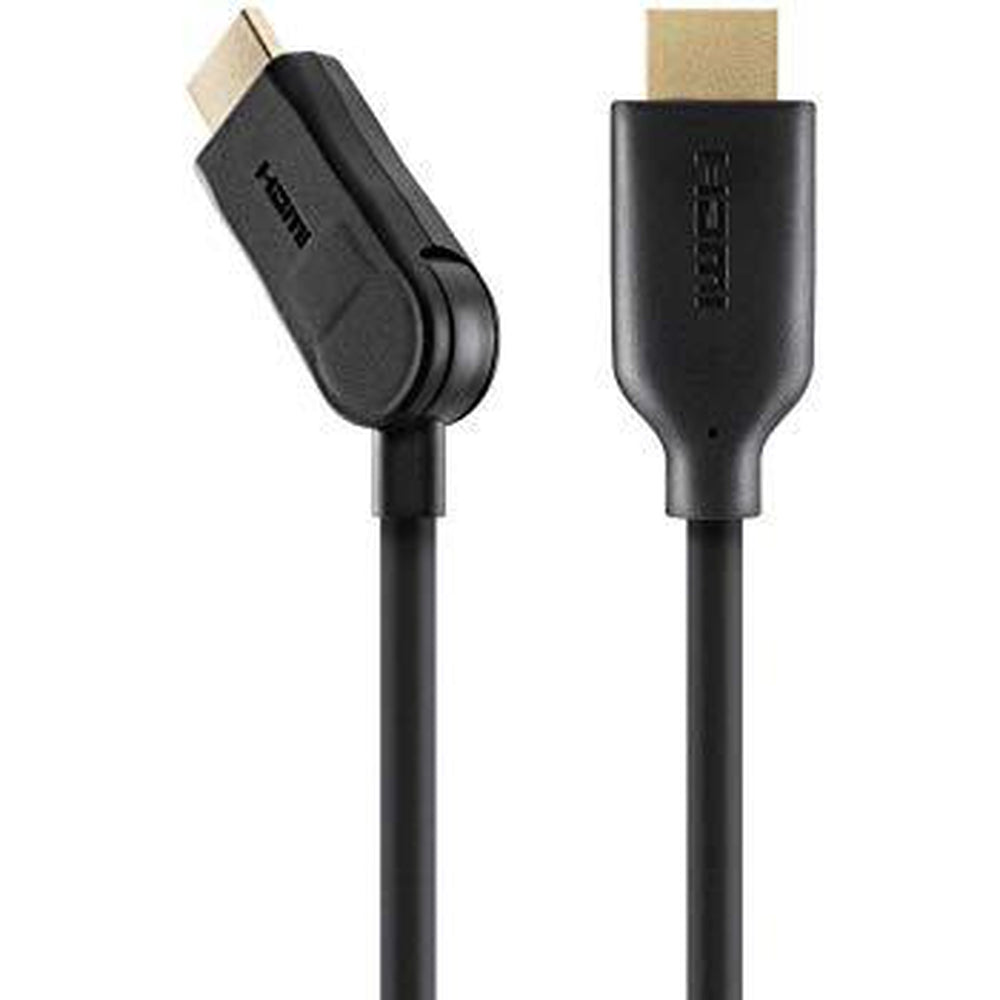 [مفتوح العلبة] كابل BELKIN HDMI مزدوج الدوران بدقة 4K عالية السرعة مع موصلات إيثرنت ذهبية بطول 2 متر - أسود