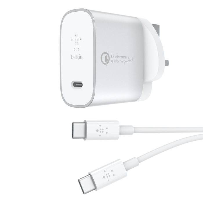 شاحن Belkin BOOST CHARGE المنزلي بمنفذ USB-C مع كابل يدعم الشحن السريع 4+، بطول 1.5 متر.