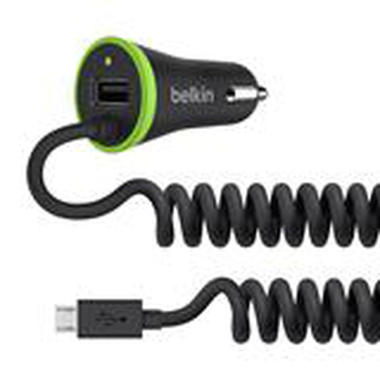 BELKIN Ultra-Fast 3.4 AMP USB Car Charger With USB Pass Through + Coiled Micro USB Cable - Black